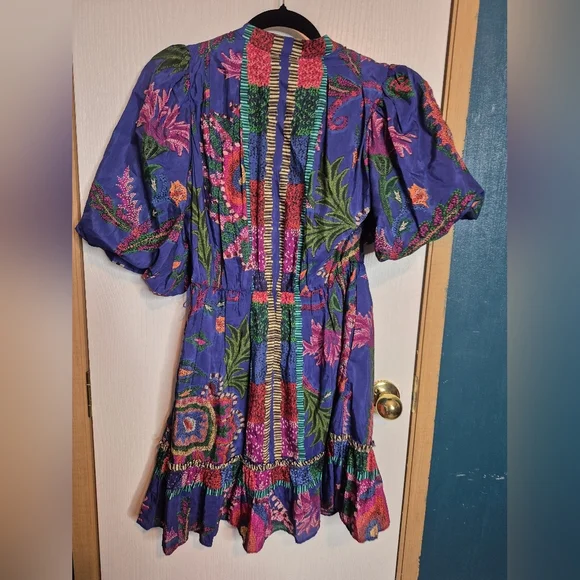 ☀️🌧FARM Rio Sunset Tapestry Belted Cotton Blend Minidress - Picture 2 of 3